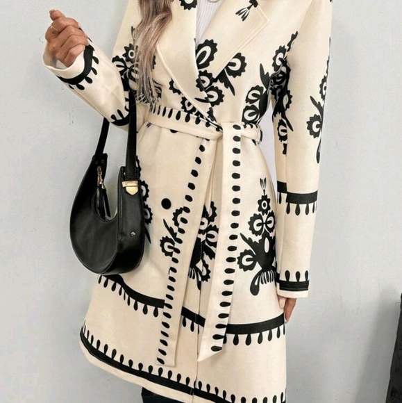 Women's Retro Floral Pattern Medium-Long Knitted Jacket - Picture 5 of 7